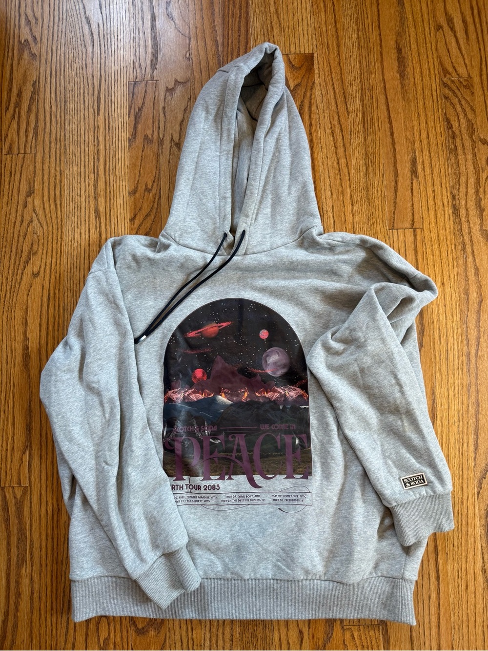 Rare Scotch & Soda Graphic Hoodie – "Peace Earth Tour 2085" Space Print